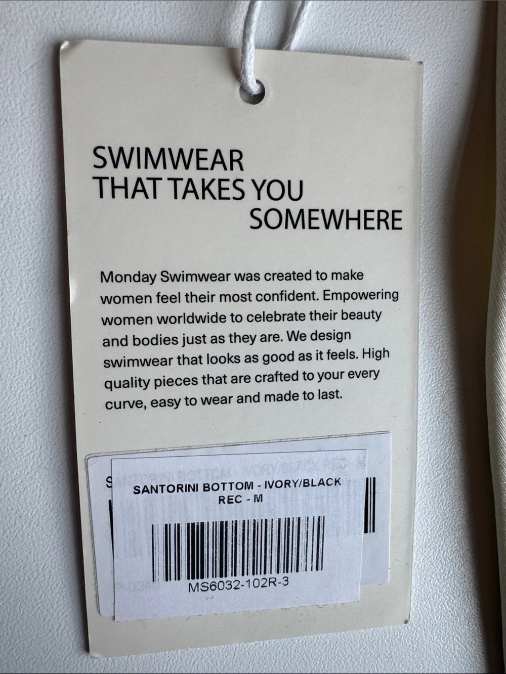 NWT Monday Swimwear Cream Bikini Bottom with Black Waistband